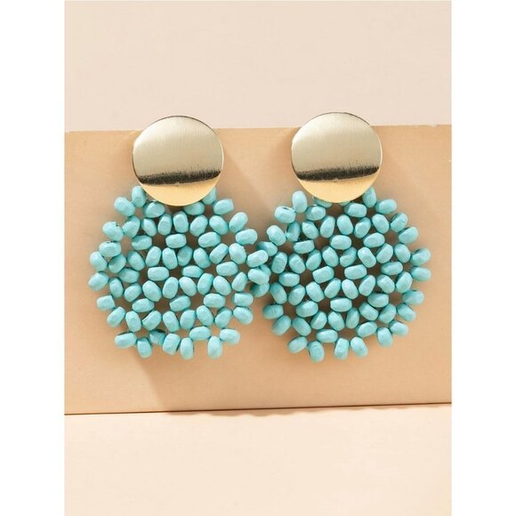 Blue Womens Bead Decor Drop Earrings - Picture 3 of 3